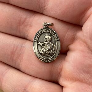 Vintage 925 Sterling Silver "Saint Francis Xavier Pray For Us" Pendant Charm